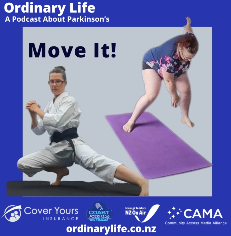 image shows Emma practising cossack lunges and Kitty exercising.